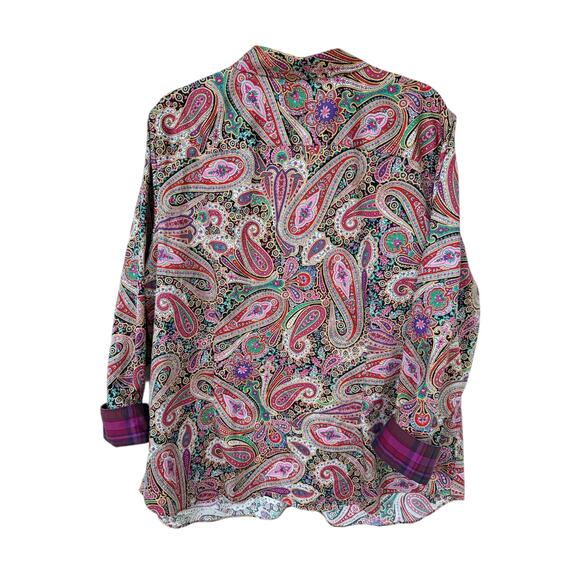 Chaps No Iron Button Shirt Flip Cuff Paisley Pink Long Sleeve 2X Contrast Cuff - Picture 8 of 8